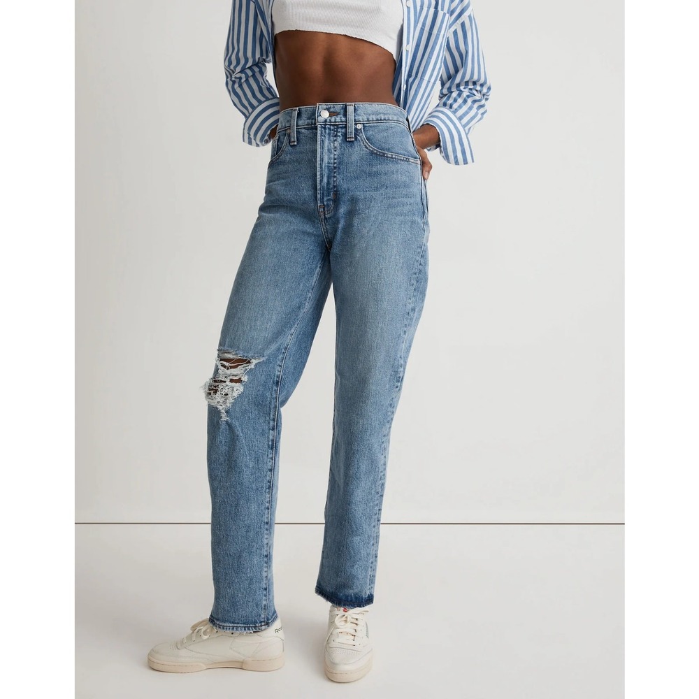 Madewell The Tall Perfect Vintage Straight Jean Sz 26T Kingsbury Wash Knee-Rip